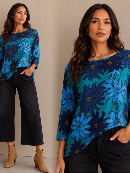 LOFT Tops - LOFT Teal, Blue & Yellow Floral Top